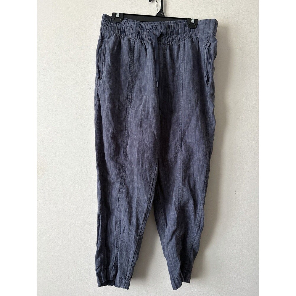 Athleta Linen Blend Jogger Pants Blue Gray Elastic Waist Zip Pockets M